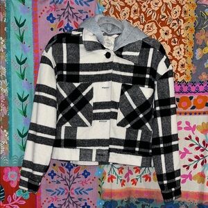 STOOSH Black & White Plaid Jacket With Detachable Hood Size Juniors Small